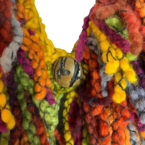 Pachamama Handmade Hoodie Cardigan Sweater Large Brown Fringed Chunky Wool - Picture 4 of 9